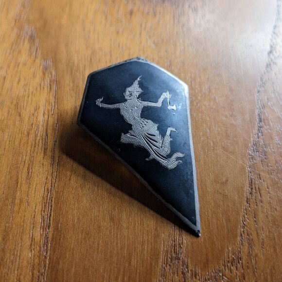 Vintage SIAM STERLING Silver Niello DRESS MONEY CLIP | Thai Apsara Dancer - Picture 2 of 7